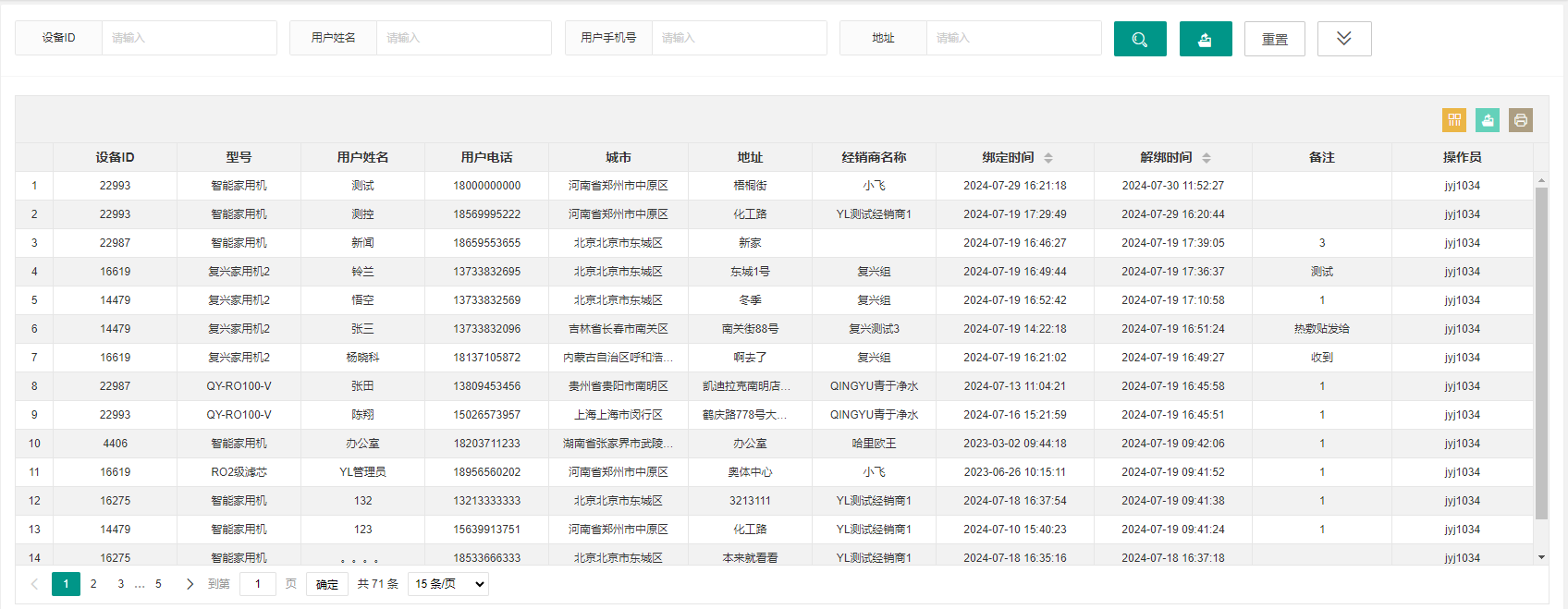 解绑列表